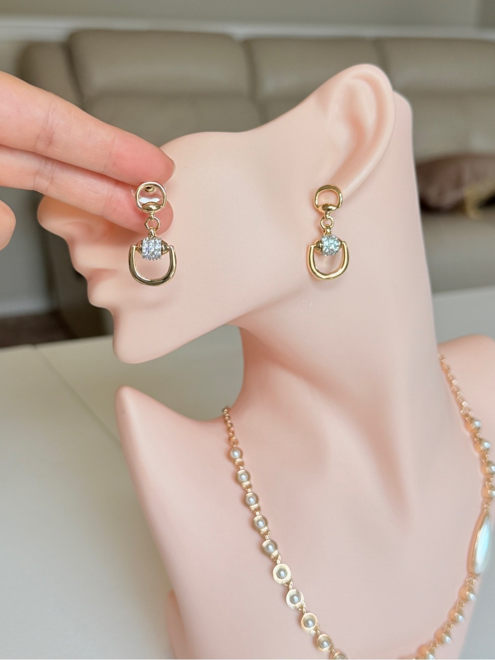 Delicate Gold Drop Earrings with Cubic Zirconia - Picture 8 of 13